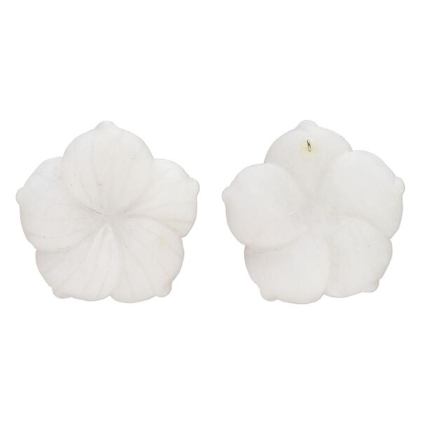Snow quartz 1pkg1, frosted carved flower / hidden bail pendant natural mix 52x50mm image number 0