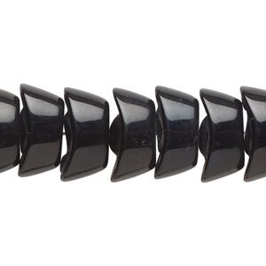 Bead, glass, opaque black, 15x7mm-16x8mm ingot. Sold per 11-inch strand, approximately 35 beads.