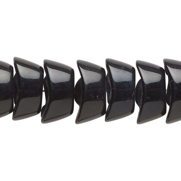 Bead, glass, opaque black, 15x7mm-16x8mm ingot. Sold per 11-inch strand, approximately 35 beads. image number 0