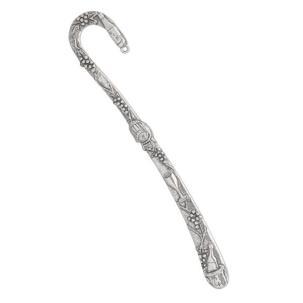 Bookmark, antique silver-plated pewter (tin-based alloy), 5-3/4 inches with wine-themed design and loop, double-sided. Sold individually. image number 0