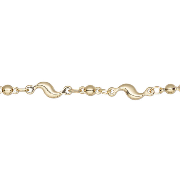 Chain, gold-finished brass, 4mm S-bar. Sold per pkg of 5 feet. image number 0