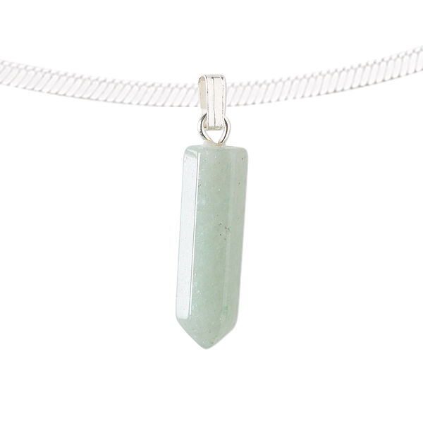Pendant, green aventurine (natural) and silver-plated "pewter" (zinc-based alloy), 21x6mm point. Sold individually. image number 0