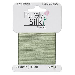 Thread, Purely Silk™, dark green, size E. Sold per 24-yard card.