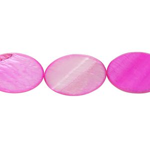 Bead, mother-of-pearl shell (dyed) 1pkg1, fuchsia, 17x12mm-18x13mm flat oval, 15 inches.