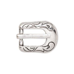Clasp, antiqued silver-finished "pewter" (zinc-based alloy), 24x19mm single-sided buckle with swirl design, 14x9.5mm inside diameter. Sold per pkg of 2.