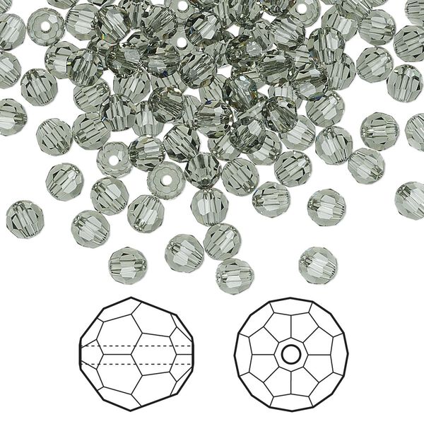 Bead 144pk black diamond, Crystal Passions® 4mm round 5000 image number 0