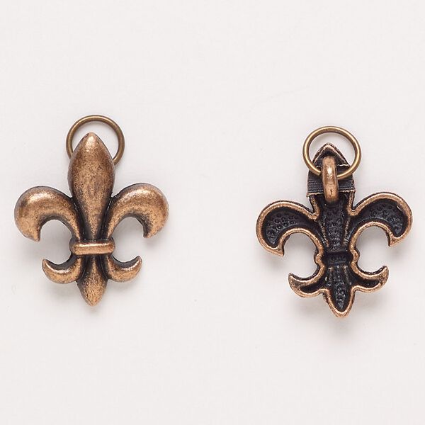 Charm, antique copper-finished "pewter" (zinc-based alloy), 19x17mm fleur-de-lis. Sold per pkg of 2. image number 0