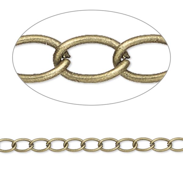 Chain 1pk1 antique brass-plated steel, 3.5mm curb, pkg of 25 feet. image number 0