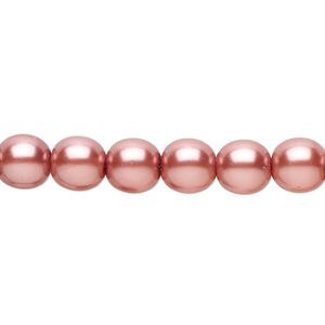 Bead, Czech pearl-coated glass druk, rose, 8mm round. Sold per 15-1/2" to 16" strand.