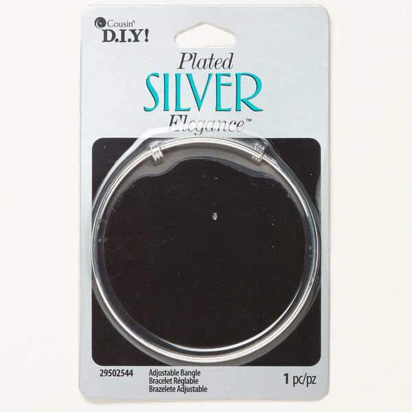 Bracelet, bangle, silver-finished brass, 1.7mm wide, adjustable to 7 inches. Sold individually. image number 0