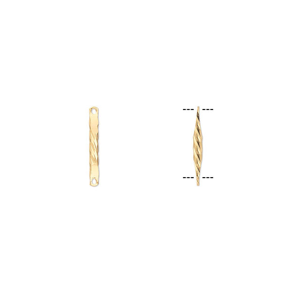 Link, gold-plated brass, 12x2mm twisted bar. Sold per pkg of 50. image number 0