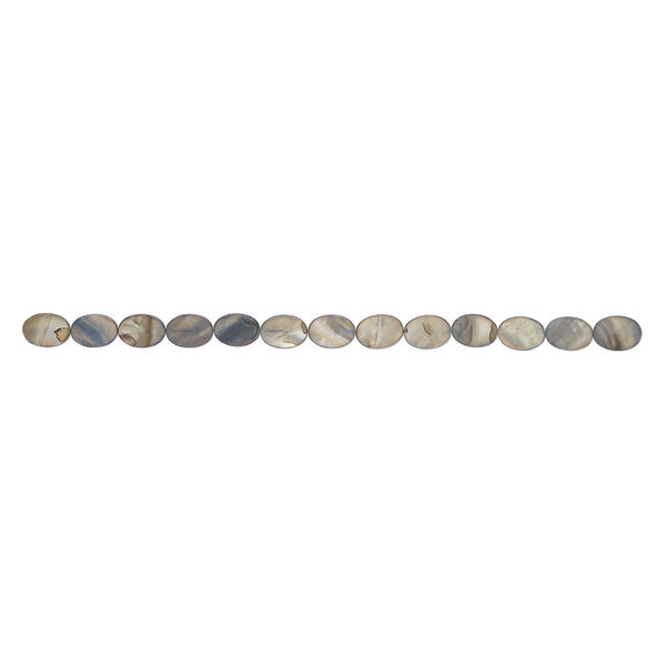 Mother-of-pearl shell 1pkg1, flat oval bead 15 inch blue steel 18x13mm-18x14mm image number 1