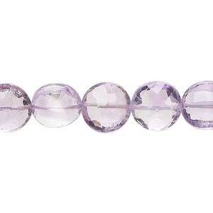 Amethyst 1pkg1, hand-cut faceted puffed flat round bead natural 8 inch 10-12mm