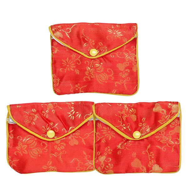 Pouch, rayon, red / yellow / white, 3-1/2x4-1/2-inch brocade. Sold per pkg of 3. image number 0