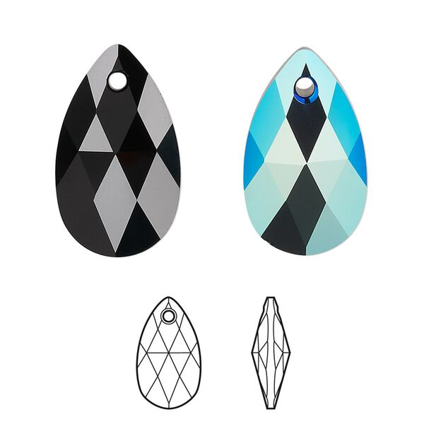 Drop 1pk jet shimmer, Crystal Passions® 22x13mm pendant pear 6106 image number 0