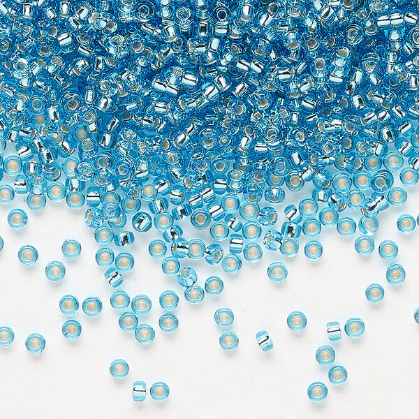 Seed bead, Miyuki, glass, pkg/25g, #11 rocaille, transparent silver-lined ocean blue (RR-2429). image number 0