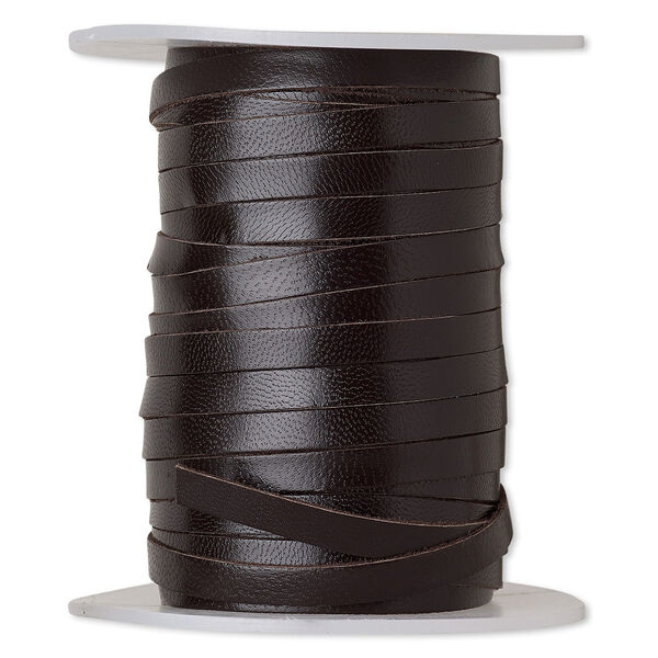 Cord, leather, brown, 5mm flat. Sold per 25-yard spool. image number 0