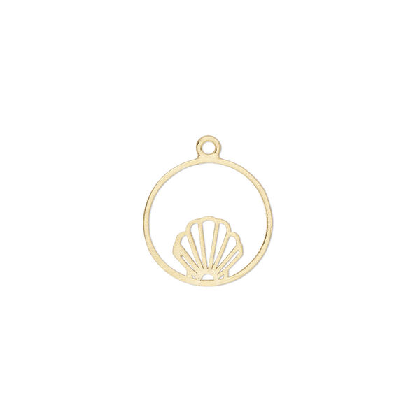 Charm Amoracast® 1pkg1 sterling silver, 14mm double-sided cutout mermaid seashell round, brushed "vermeil" (gold finish) image number 0