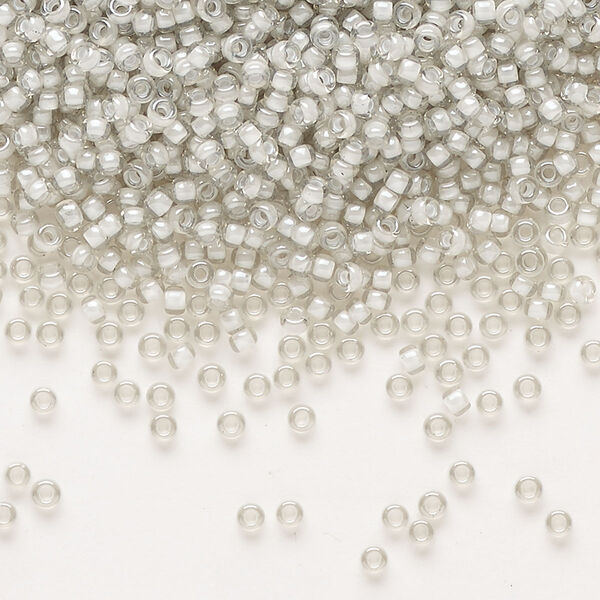 Seed bead, Miyuki, glass, pkg/250g, #11 rocaille, translucent moonstone-lined luster crystal clear (RR-2268). image number 0