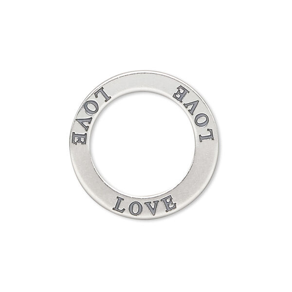 Charm, sterling silver, 22mm double-sided open round with "LOVE." Sold individually. image number 0