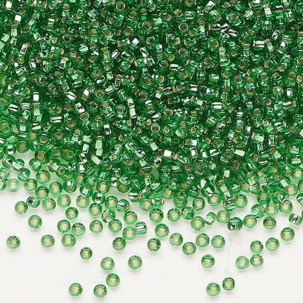 Seed bead, Preciosa Ornela Czech glass, pkg/500g, #11 rocaille, transparent silver-lined light green, (57100). image number 0
