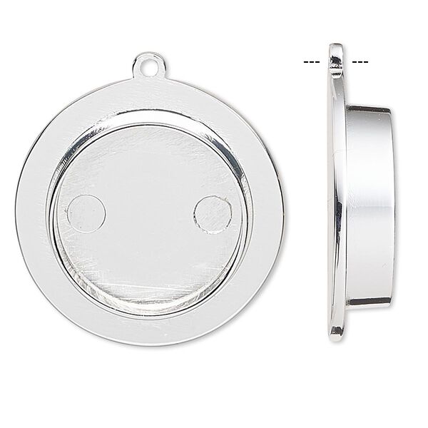 Drop, silver-plated "pewter" (zinc-based alloy), 28mm round with 19mm non-calibrated round setting. Sold individually. image number 0