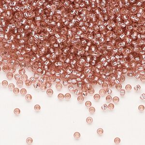 Seed bead, Preciosa Ornela Czech glass, pkg/500g, #11 rocaille, translucent solgel dyed silver-lined medium pink, (78193).