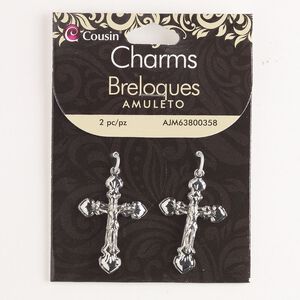 Focal, brass, pkg/2, 34x24mm crucifix, silver finish.