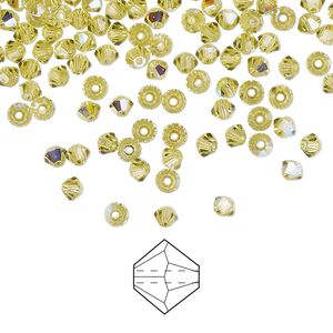Bead 144pk acid yellow AB, Preciosa Czech crystal 3mm bicone