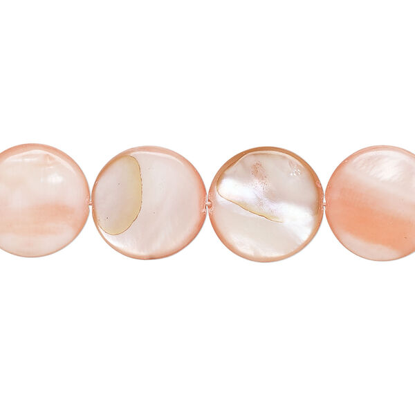 Mother-of-pearl shell 1pkg1, puffed flat round bead 15 inch salmon 12-13mm image number 0