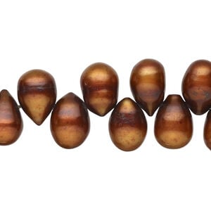 Freshwater pearl 1pkg1, top-drilled teardrop, 15.5-16 inch copper peacock 11x8mm-14x9mm cultured