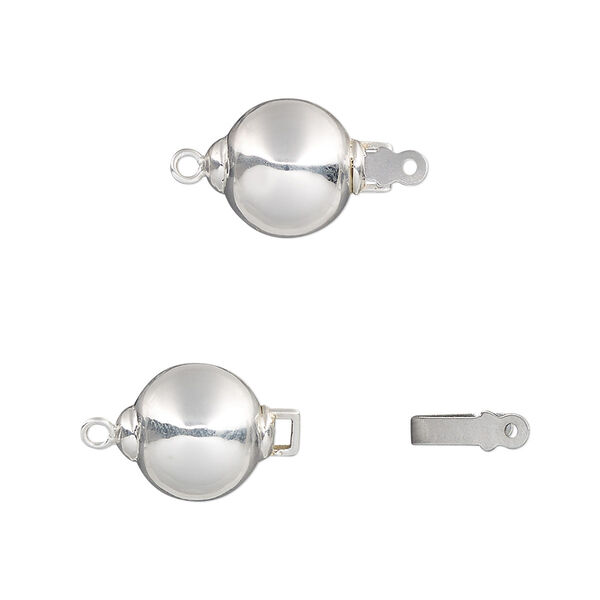 Clasp, tab, sterling silver and stainless steel, 10mm ball. Sold individually. image number 0
