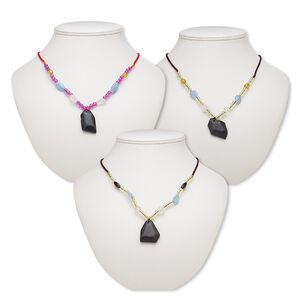 Serpentine / multi-gemstone / acrylic 1pkg3, freeform necklace continuous 20 inch mix 29x20mm-38x27mm