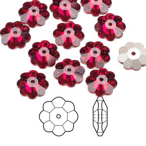 Margarita flower 12pk Siam foil back, Crystal Passions® 10x3.5mm 3700