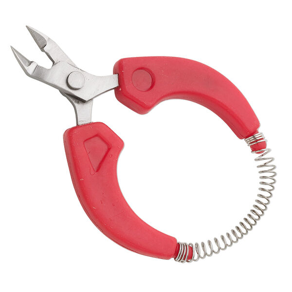 Pliers, side-cutter, stainless steel and plastic, red, 4-1/2 inches. Sold individually. image number 0