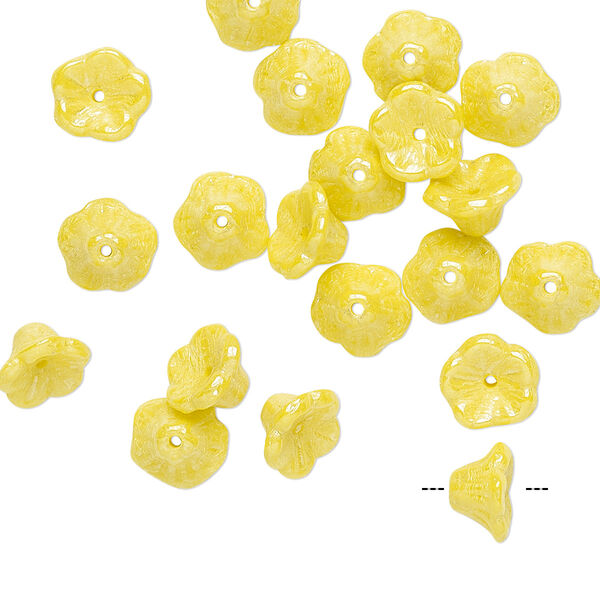 Bead, Preciosa, Czech pressed glass, opaque yellow luster, 7x4.5mm flower. Sold per pkg of 20. image number 0