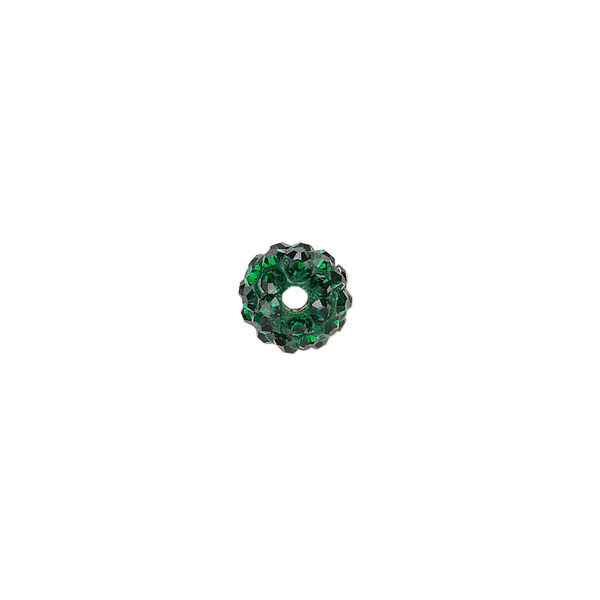 Bead, glass rhinestone / epoxy / resin, dark green, 8mm round. Sold individually. image number 1