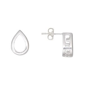 Earstud 1pkg2 sterling silver, 12x9mm pear / 10x7mm pear 4-prong setting, 1 pair