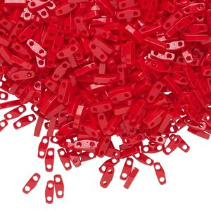 Seed bead, TILA®, glass, pkg/5g, 5x1.2mm quarter tila rectangle, opaque red, (QTL-408).