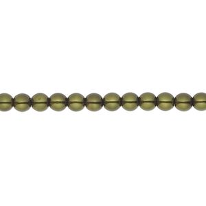 Bead, Czech glass pearl, hunter green, 4mm round. Sold per 18-inch strand, approximately 120 beads.
