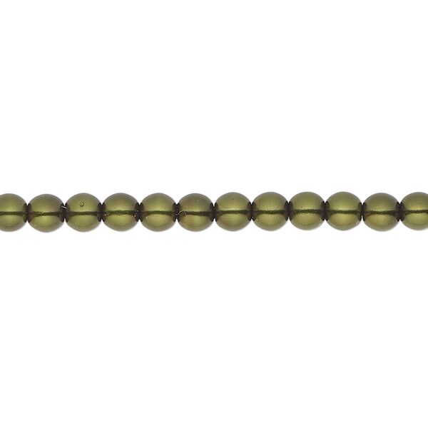 Bead, Czech glass pearl, hunter green, 4mm round. Sold per 18-inch strand, approximately 120 beads. image number 0