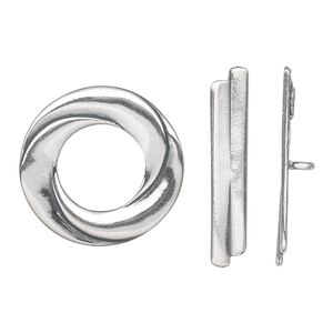 Clasp toggle 1pkg1 sterling silver, 21mm swirled round, 1-strand