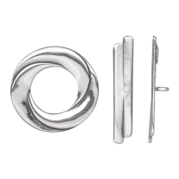 Clasp toggle 1pkg1 sterling silver, 21mm swirled round, 1-strand image number 0
