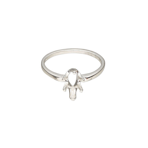 Ring, Sure-Set™, sterling silver, 8x5mm 6-prong pear basket setting, size 6.5. Sold individually. image number 0