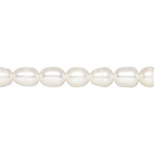 Pearl, cultured freshwater (bleached), white, 5-6mm rice, D grade, Mohs hardness 2-1/2 to 4. Sold per 15-inch strand.