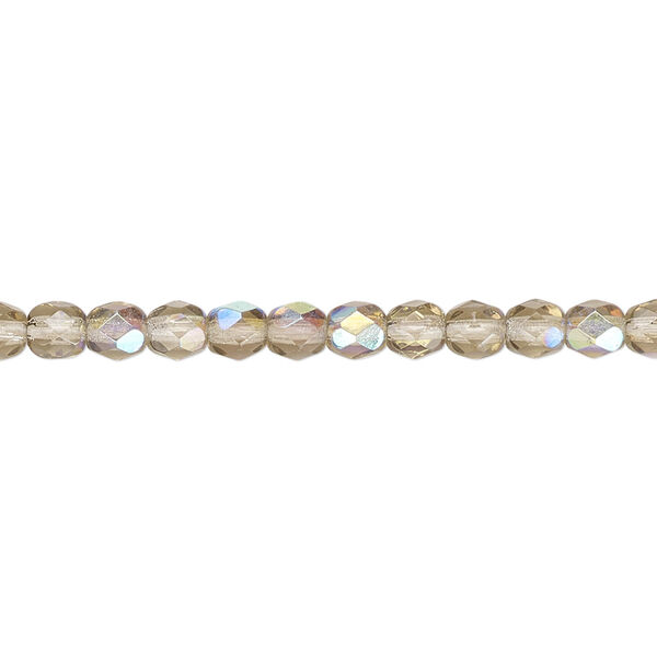 Bead, Czech fire-polished glass, smoke AB, 4mm faceted round. Sold per 15-1/2" to 16" strand. image number 0