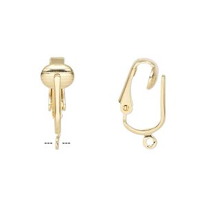 Earring clip-on 1pkg10 gold-plated, 16mm hinged / open loop, steel 5 pair