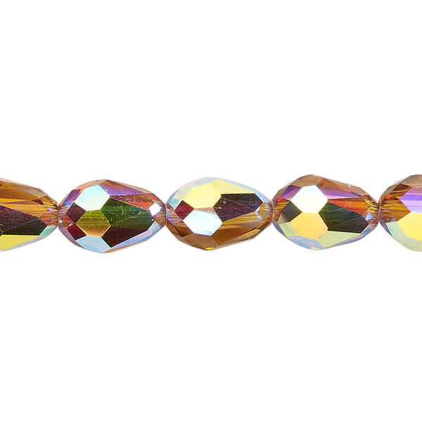 Bead Celestial Crystal® 1pkg40, 11X7.5mm-12X8mm teardrop / 66 facets, translucent gold AB image number 0