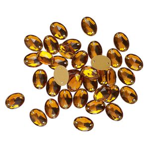 Sew-on 36pk topaz foil back, vintage Preciosa Czech crystal 14x10mm oval