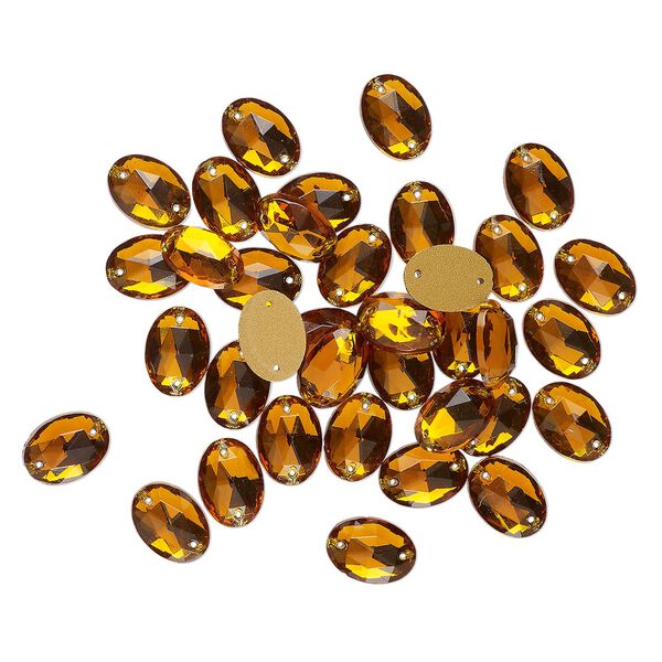 Sew-on 36pk topaz foil back, vintage Preciosa Czech crystal 14x10mm oval image number 0